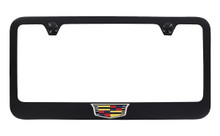 Cadillac Logo Black Coated License Plate Frame — Wide Bottom Frame