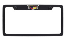 Cadillac Logo Black Coated License Plate Frame — Top Engraved Frame 