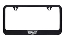 Cadillac Logo Black Coated License Plate Frame in Exposed Chrome Imprint — Wide Bottom Frame 