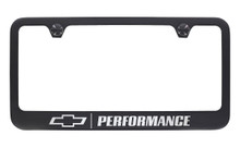Chevy Performance Black Coated License Plate Frame in Exposed Chrome Imprint— Wide Bottom Frame 