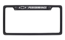 Chevy Performance Black Coated License Plate Frame in Exposed Chrome Imprint— Top Engraved Frame