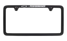 Chevy Performance Black Coated License Plate Frame in Exposed Chrome Imprint— Thin Rim Frame 