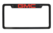 GMC Red Logo Black Coated License Plate Frame — Top Engraved Frame 