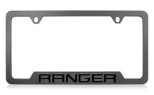 Ford Brand Matte Black Coated License Plate Frame with Black Epoxy Filled Ranger Logo