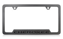 Jeep Brand Black Coated License Plate Frame with Black Cherokee Logo - Notch Bottom Frame Design