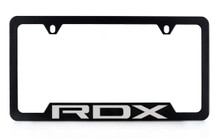 Acura Brand Black Coated Metal License Plate Frame with RDX imprint - Notch Bottom Frame