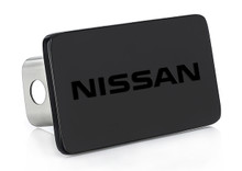 Nissan Black Coated Rectangle Hitch Cover with Black Epoxy Nissan Logo