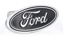 Black Powder Coated Ford Oval Trailer Hitch Cover - Black Ford Logo