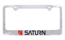 Saturn Block Letters Chrome Plated Metal License Plate Frame Tag Holder