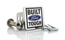 Ford’s ‘BUILT Ford TOUGH’ logo square metal tow hitch cover - Blue Ford Logo - Chrome plated solid Brass with Stainless Steel post