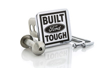 Ford’s ‘BUILT Ford TOUGH’ logo square metal tow hitch cover. Chrome plated solid Brass with Stainless Steel post