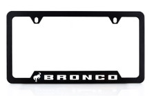 Ford Bronco Black Coated Zinc Metal License Plate Frame with Bronco Logo & Wordmark  - Notch Bottom Frame