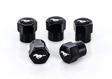 Mustang Black Coated Valve Stem Caps  with Mustang Running Horse Logo