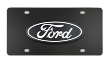 3D Ford Oval Black Emblem Attached To a Black Coated Plate