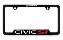 Black Coated License Plate Frame with UV Printed Honda Civic Si Logo _ Notch Bottom Frame