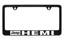 Jeep Brand Black Coated Metal License Plate Frame with Jeep Hemi Logo 