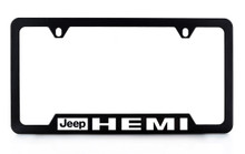 Jeep Brand Black Coated Metal License Plate Frame with Jeep Hemi Logo - Notch Bottom Frame