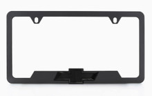 Black Coated Zinc License Plate Frame with 3D Black Chevy Bowtie Badge - Notch Bottom Frame