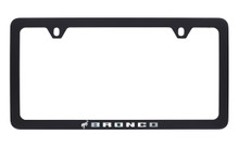 Ford Bronco Black Coated Metal License Plate Frame with Exposed Chrome Logo - Thin Rim Frame