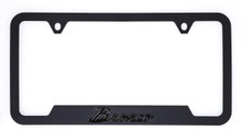 Black Plastic License Frame with 3D Black Bronco Script Emblem 
