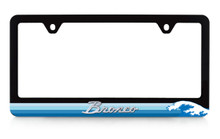 Black Plastic License Frame with 3D Bronco Script Emblem _  Blue Waves Design 