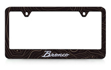 Black Plastic License Frame with 3D Bronco Script Emblem _ Topographic Contour Map Design