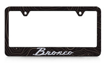 Black Plastic License Frame with 3D Bronco Script Emblem _ Topographic Contour Map Design