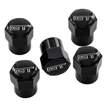 Ford Black Coated Valve Stem Caps  with Ford Mustang GT Logo - 5 caps in package
