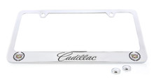 Cadillac Block Letters Letters & Two Cadillac Logos License Plate Frame