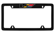 Cadillac V  Black Coated Metal Top Engraved License Plate Frame Holder