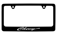 Chevrolet Script Black Coated Zinc License Plate Frame With Silver Imprint (CHB6S)