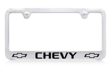 Chevrolet With 2 Logos Chrome Plated Brass License Plate Frame With Black Imprint