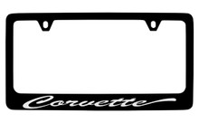 Chevrolet Corvette Script Black Plated Zinc License Plate Frame With Silver Imprint