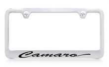 Chevrolet Camaro Script Chrome Plated Brass License Plate Frame With Black Imprint