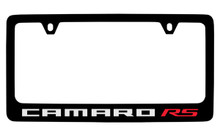 Chevrolet Camaro RS Black Plated Zinc License Plate Frame With Red RS Imprint