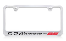 Chevrolet Camaro SS Script Chrome Plated Brass License Plate Frame With Black Imprint & Red SS Imprint
