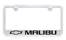 Chevrolet Malibu Logo Chrome Plated Brass License Plate Frame With Black Imprint
