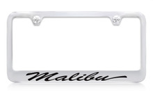 Chevrolet Malibu Script Chrome Plated Brass License Plate Frame With Black Imprint