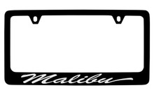 Chevrolet Malibu Script Black Plated Zinc License Plate Frame With Silver Imprint