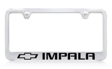 Chevy Impala Logo Chrome Plated Brass License Plate Frame With Black Imprint