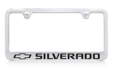 Chevrolet Silverado Logo Chrome Plated Brass License Plate Frame With Black Imprint