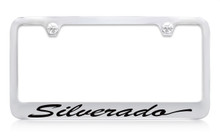 Chevrolet Silverado Script Chrome Plated Brass License Plate Frame With Black Imprint