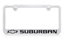 Chevrolet Surburban Logo Chrome Plated Brass License Plate Frame With Black Imprint