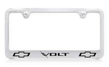 Chevrolet Volt With Dual Logos Chrome Plated Brass License Plate Frame With Black Imprint