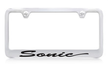 Chevrolet Sonic Script Chrome Plated Brass License Plate Frame With Black Imprint