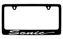 Chevrolet Sonic Black Coated Zinc Script License Plate Frame With Silver Imprint