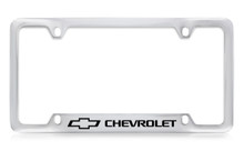 Chevrolet Logo and Wordmark Bottom Engraved Chrome Plated Brass License Plate Frame With Black Imprint