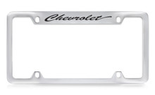 Chevrolet Script Top Engraved Chrome Plated Brass License Plate Frame With Black Imprint