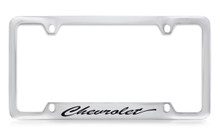 Chevrolet Script Bottom Engraved Chrome Plated Brass License Plate Frame With Black Imprint