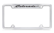 Chevrolet Colorado Script Top Engraved Chrome Plated Metal License Plate Frame With Black Imprint